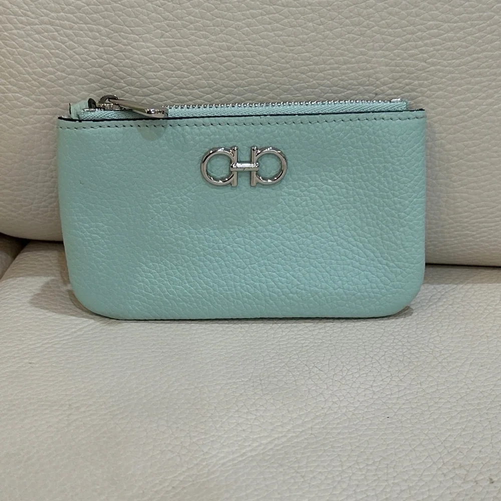 Salvatore Ferragamo Gancini With Key Ring Elegant Light Blue Leather Key Holder